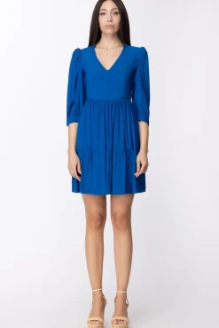 Twin-set Abito Mini a Balze con Maniche ArricciateNAUTICAL BLUE