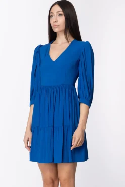 Twin-set Abito Mini a Balze con Maniche ArricciateNAUTICAL BLUE