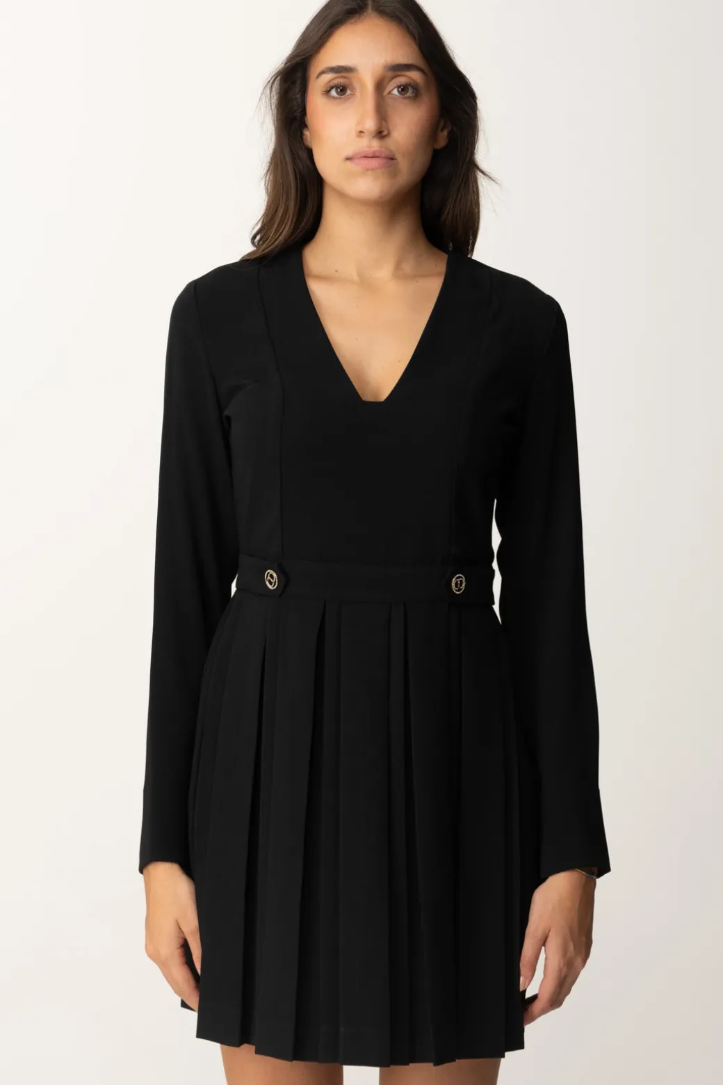 Twin-set Abito Mini con Logo e Gonna PlissèNERO