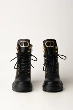 Twin-set Anfibi Stringati con Occhielli In MetalloNERO