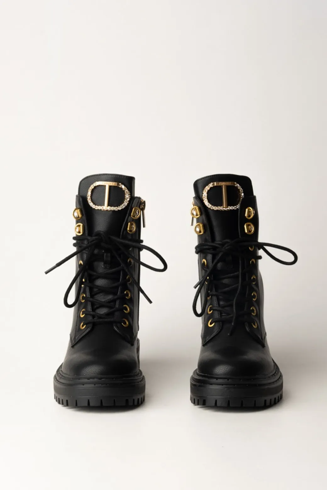 Twin-set Anfibi Stringati con Occhielli In MetalloNERO