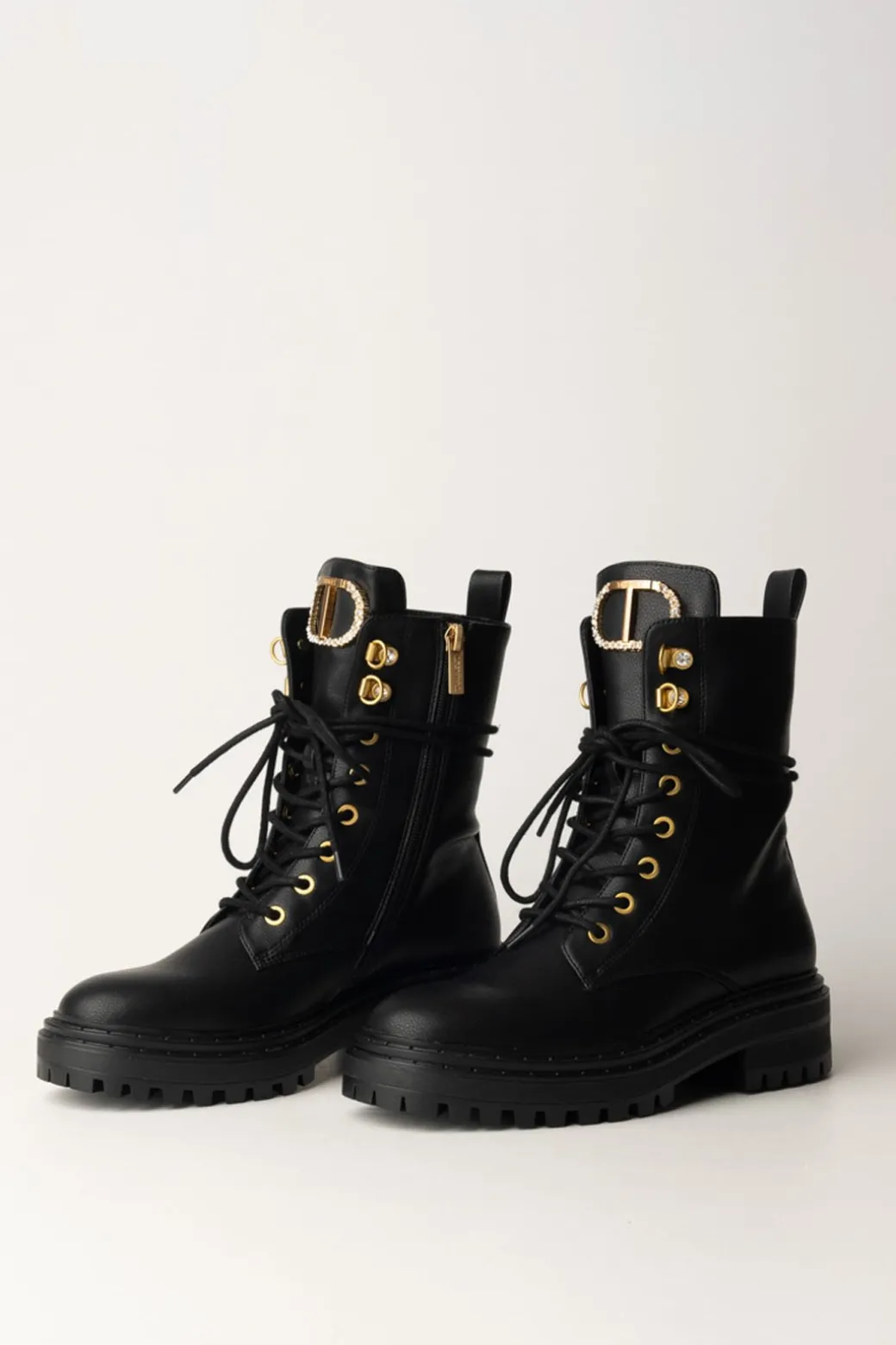 Twin-set Anfibi Stringati con Occhielli In MetalloNERO