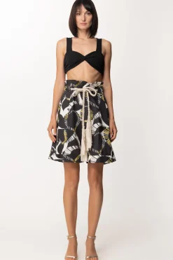 Twin-set Bermuda Shorts Stampati con Cintura CordoncinoLEAVES CHANTILLY/NERO