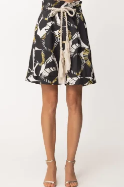 Twin-set Bermuda Shorts Stampati con Cintura CordoncinoLEAVES CHANTILLY/NERO