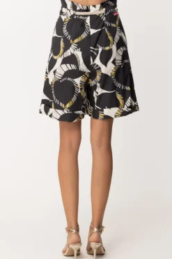 Twin-set Bermuda Shorts Stampati con Cintura CordoncinoLEAVES CHANTILLY/NERO