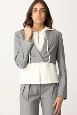 Twin-set Blazer Bimateriale con CappuccioBIC.GRIGIO MEL.MEDIO./MADREPER
