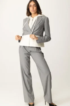 Twin-set Blazer Bimateriale con CappuccioBIC.GRIGIO MEL.MEDIO./MADREPER
