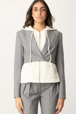 Twin-set Blazer Bimateriale con CappuccioBIC.GRIGIO MEL.MEDIO./MADREPER