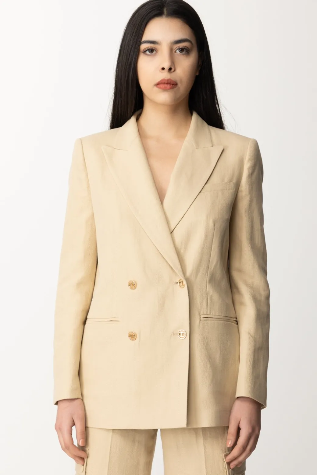 Twin-set Blazer In Lino e CotoneALMOND MILK