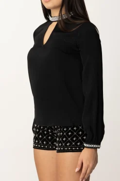 Twin-set Blusa con Strass e PerlineNERO