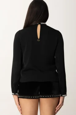 Twin-set Blusa con Strass e PerlineNERO