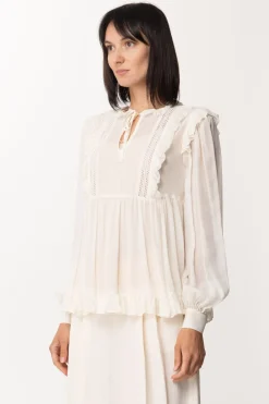 Twin-set Blusa In Georgette con Rouches e PizzoNEVE