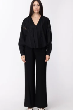 Twin-set Blusa In Popeline con Dettagli In PizzoNERO