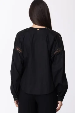 Twin-set Blusa In Popeline con Dettagli In PizzoNERO