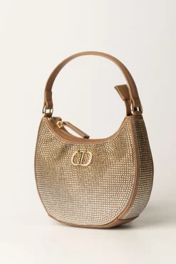Twin-set Borsa Hobo Moon con Strass e LogoSANDY BROWN