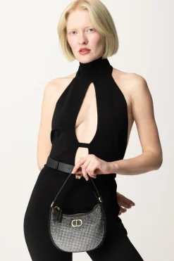 Twin-set Borsa Hobo Moon con Strass e LogoNERO