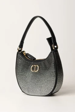 Twin-set Borsa Hobo Moon con Strass e LogoNERO