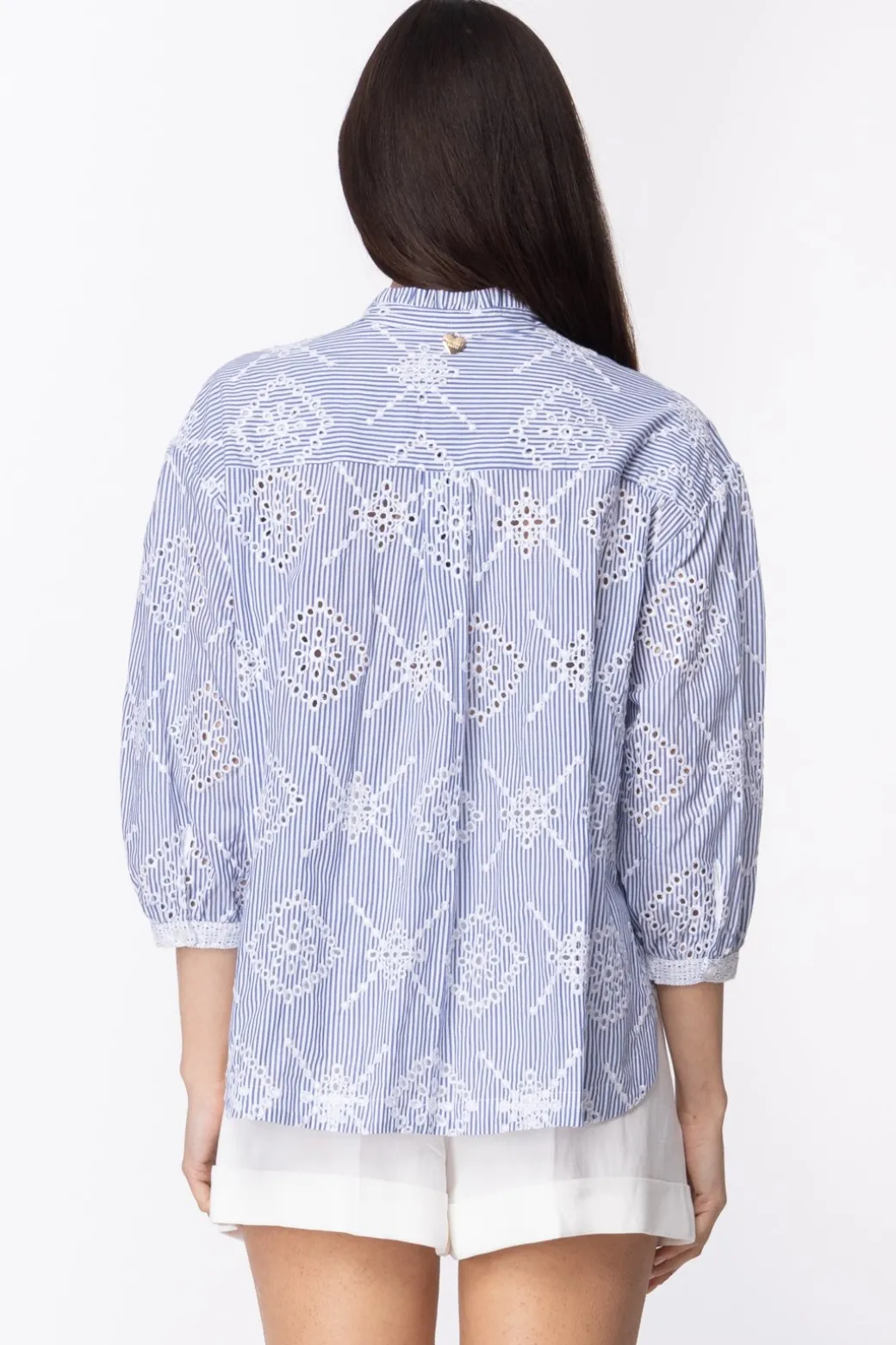 Twin-set Camicia Ampia e Asimmetrica In SangalloSANGALLO SU RIGA NEVE/INDACO