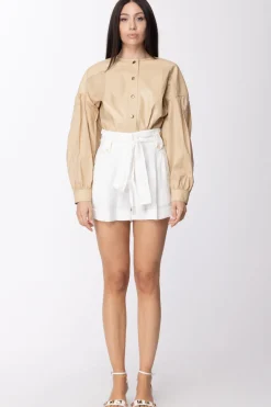 Twin-set Camicia Effetto Pelle con Maniche AmpieCUBAN SAND