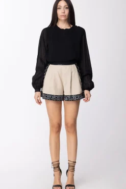 Twin-set Camicia In Mussola con Inserto Maglia In Misto LinoNERO