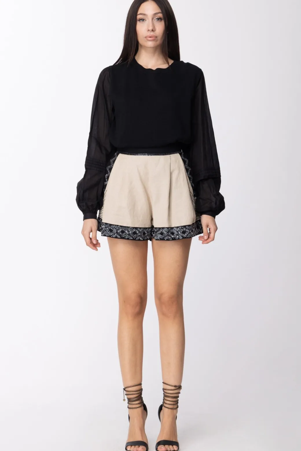 Twin-set Camicia In Mussola con Inserto Maglia In Misto LinoNERO