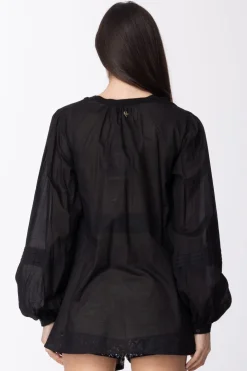 Twin-set Camicia In Mussola con Inserto Maglia In Misto LinoNERO