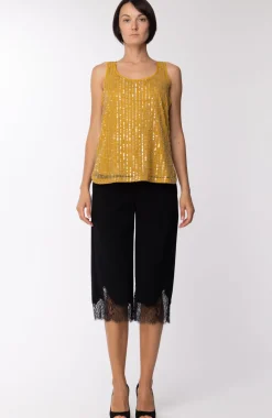 Twin-set Canotta Ricamata con Perle e PaillettesMIELE