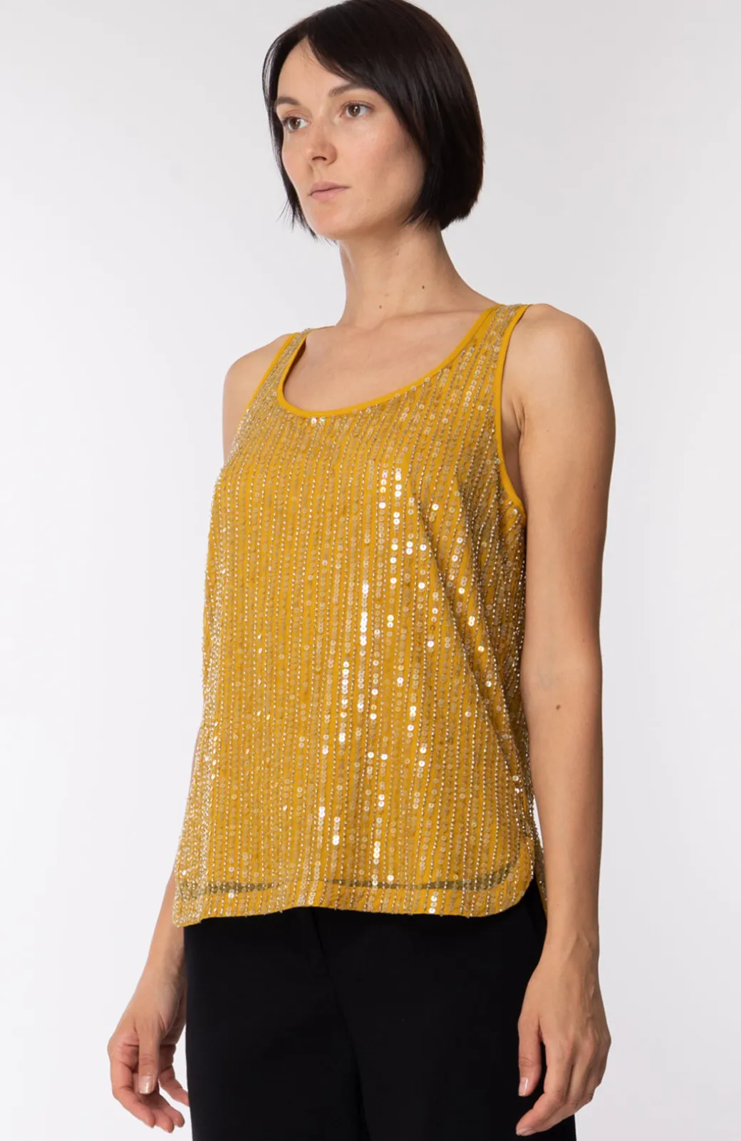 Twin-set Canotta Ricamata con Perle e PaillettesMIELE