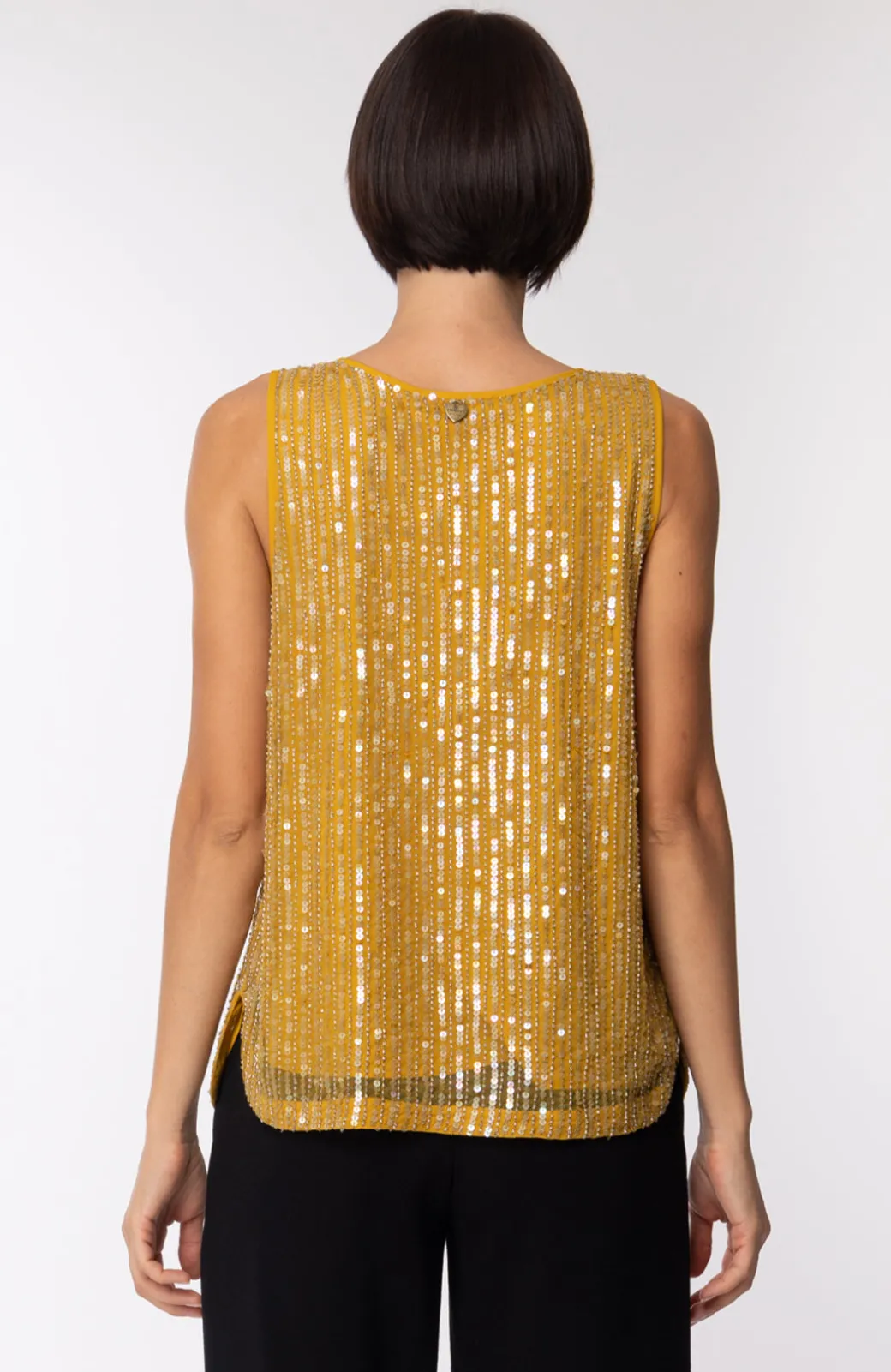 Twin-set Canotta Ricamata con Perle e PaillettesMIELE