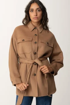 Twin-set Cappotto Caban In Panno con CinturaSANDY BROWN