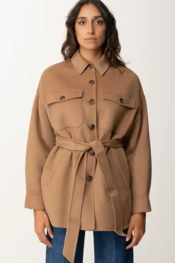 Twin-set Cappotto Caban In Panno con CinturaSANDY BROWN