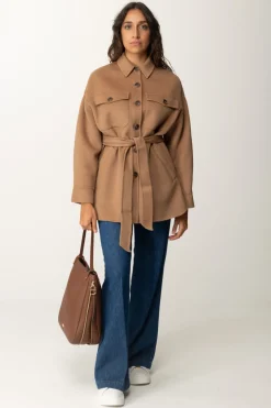 Twin-set Cappotto Caban In Panno con CinturaSANDY BROWN