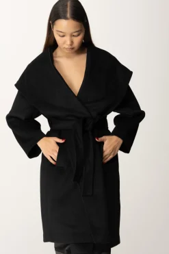 Twin-set Cappotto con Cintura e CappuccioNERO