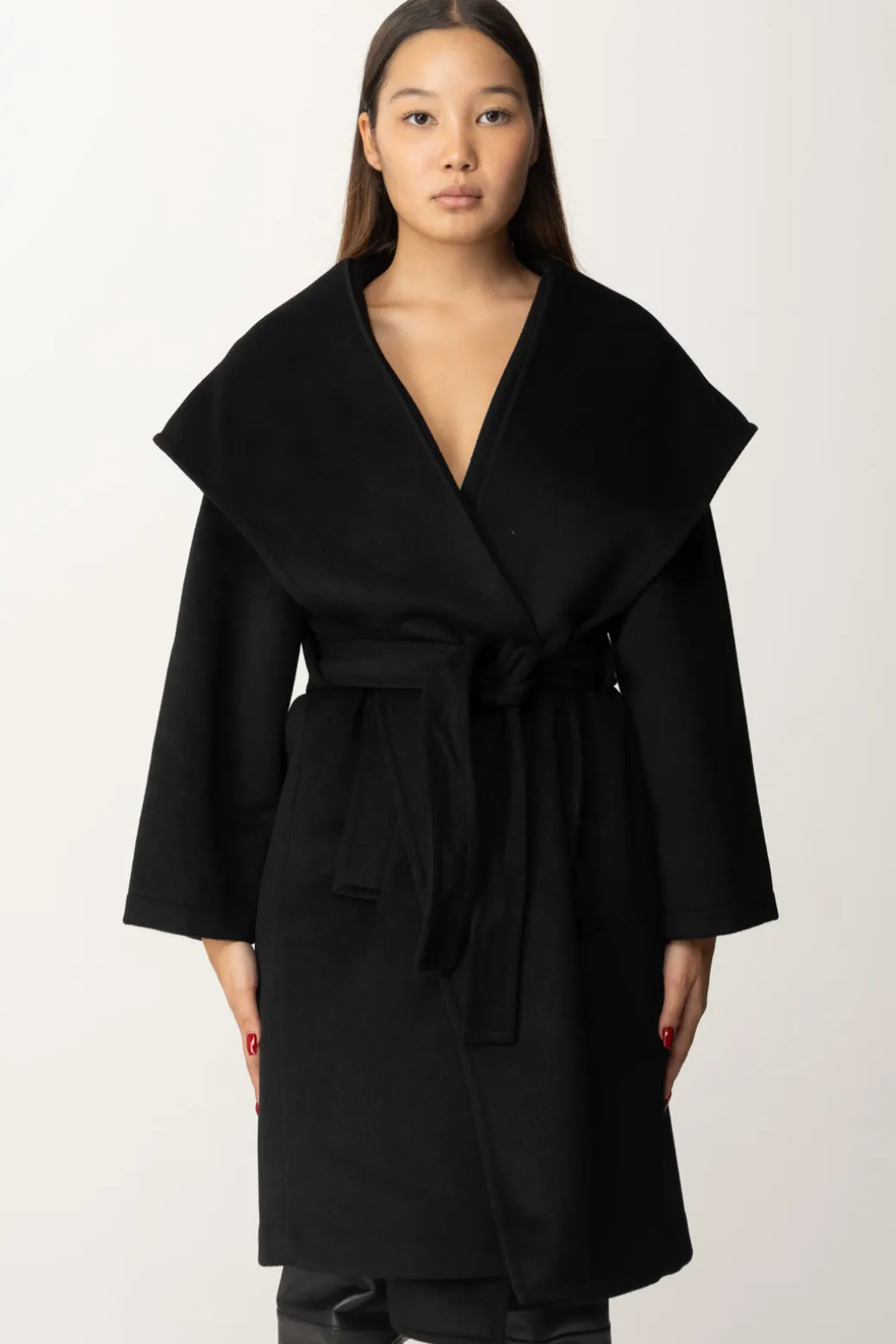Twin-set Cappotto con Cintura e CappuccioNERO
