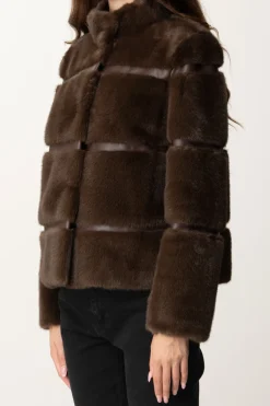 Twin-set Cappotto Corto In Faux Fur con IntarsiCOFFEE CHOCOLATE