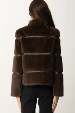 Twin-set Cappotto Corto In Faux Fur con IntarsiCOFFEE CHOCOLATE