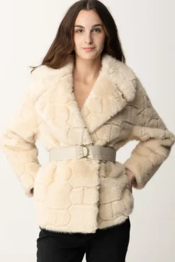 Twin-set Cappotto In Faux Fur con CinturaWHITE CREAM