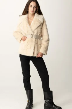 Twin-set Cappotto In Faux Fur con CinturaWHITE CREAM