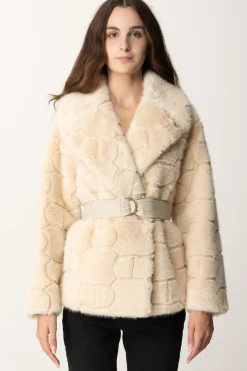 Twin-set Cappotto In Faux Fur con CinturaWHITE CREAM
