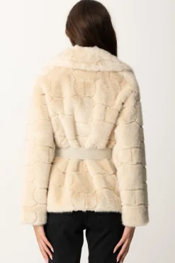 Twin-set Cappotto In Faux Fur con CinturaWHITE CREAM