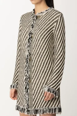 Twin-set Cappotto In Maglia a Righe con FrangeJACQUARD STRIPES NEVE/NERO/LUR