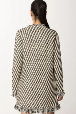 Twin-set Cappotto In Maglia a Righe con FrangeJACQUARD STRIPES NEVE/NERO/LUR