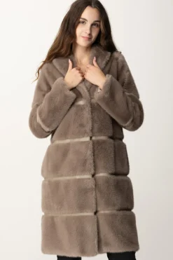 Twin-set Cappotto Lungo In Faux Fur con IntarsiDARK TAUPE