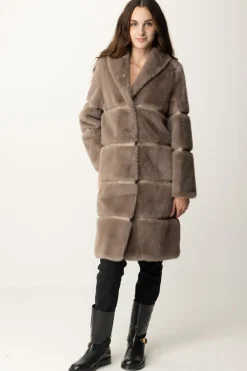 Twin-set Cappotto Lungo In Faux Fur con IntarsiDARK TAUPE