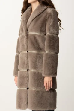 Twin-set Cappotto Lungo In Faux Fur con IntarsiDARK TAUPE