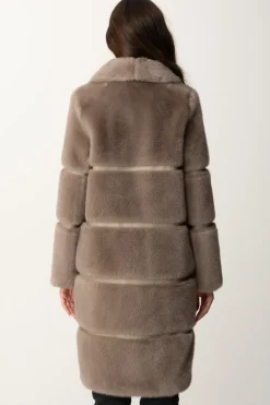 Twin-set Cappotto Lungo In Faux Fur con IntarsiDARK TAUPE