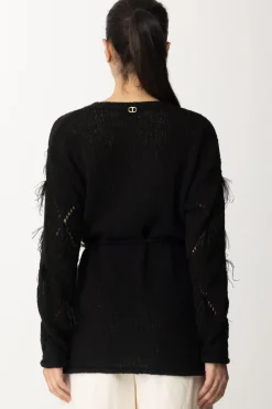 Twin-set Cardigan a Losanghe con PiumetteNERO
