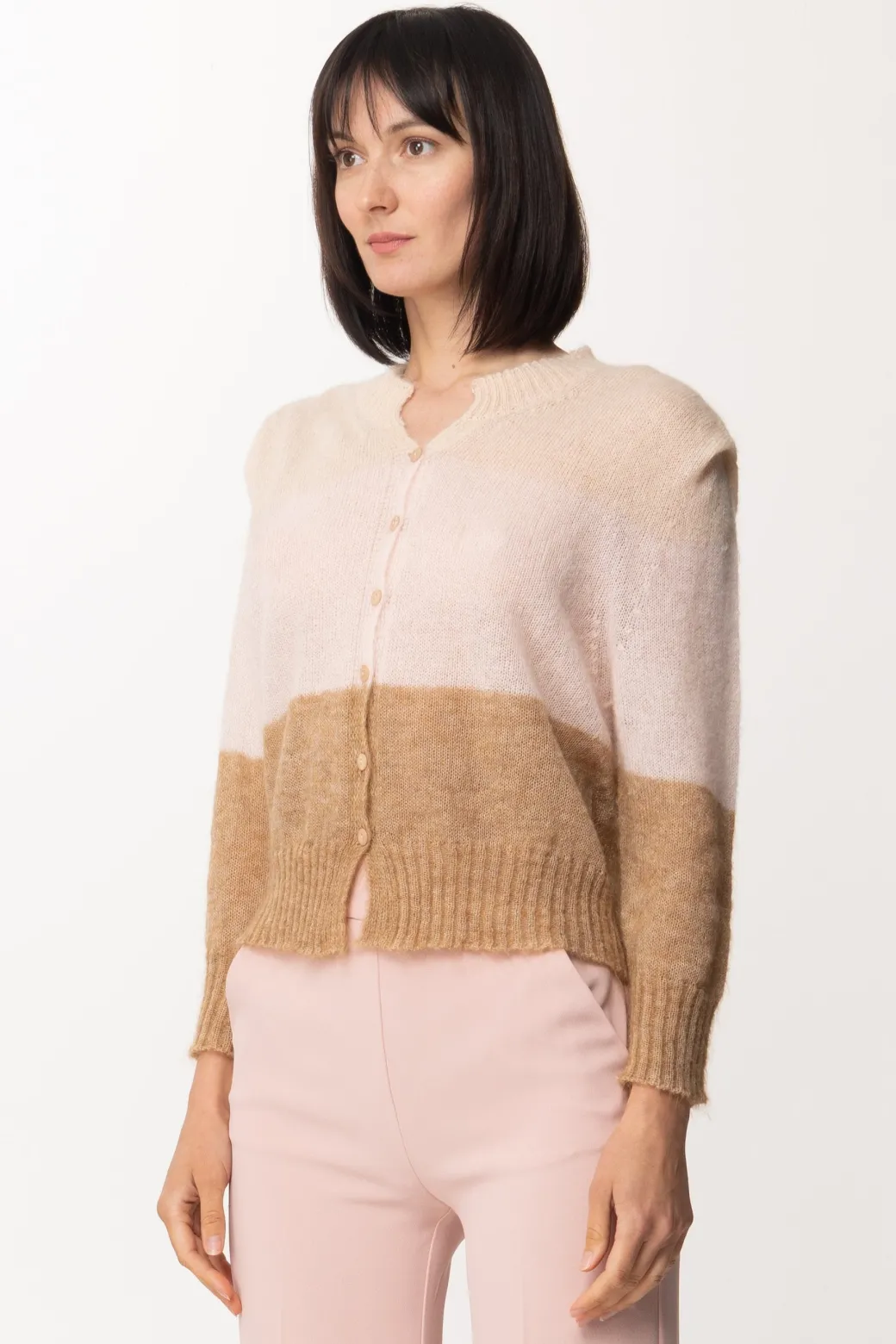 Twin-set Cardigan Bicolor In Misto MohairMUL.RIGHE GOLDEN ROCK