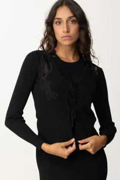 Twin-set Cardigan con Pizzo e LaccettiNERO