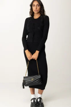 Twin-set Cardigan con Pizzo e LaccettiNERO